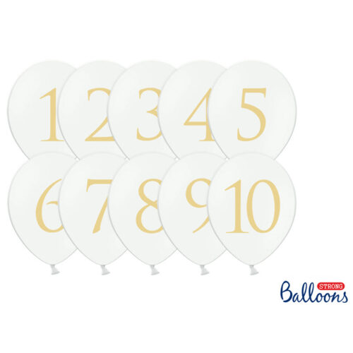 Balionai, stalo numeriai pasteliniai balti (10 vnt., 30 cm )