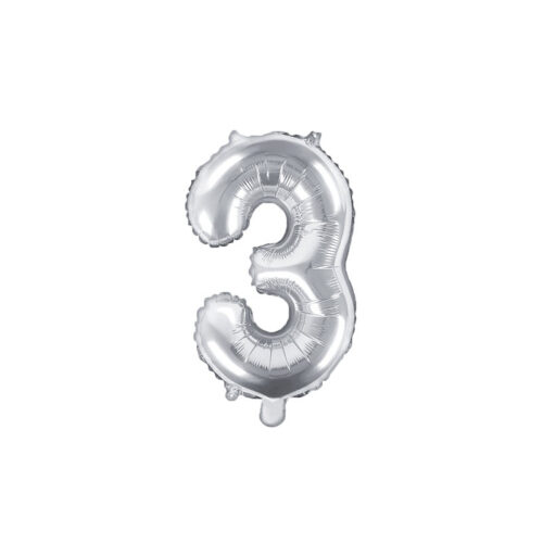 Folinis balionas "3", sidabrinis (35 cm)