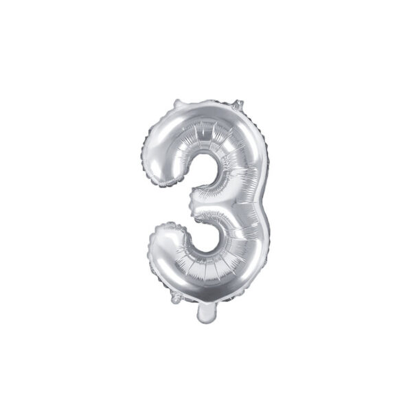 Folinis balionas "3", sidabrinis (35 cm)