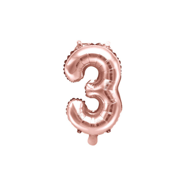 Folinis balionas "3", rožinis auksas (35 cm)
