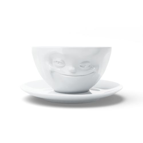 Porcelianinis puodelis su lėkštute "Grinning", baltas 200ml