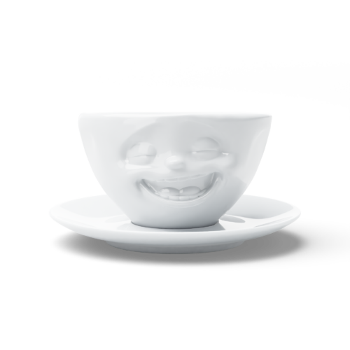 Porcelianinis puodelis su lėkštute "Laughing", baltas 200ml