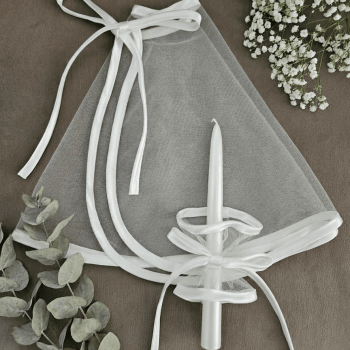 Tiulinės Krikšto skraistės ir žvakės laikiklio komplektas